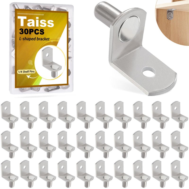 Taiss 1/4 Shelf Pins,Shelf pegs,L-Shaped Bracket Nickel Plated Shelf Support Pegs 30PCS ,Kitchen Furniture Cabinet Shelf pegs - Image 1